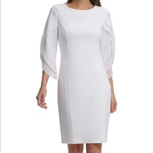 DKNY Sheath Dress with 3/4 Chiffon Sleeves, White, Size 12